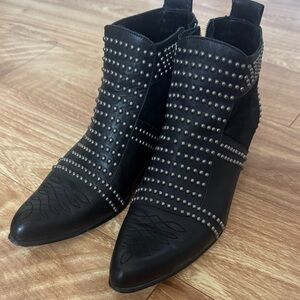 Anine Bing Black Studded Leather Pointed Ankle Booties 38